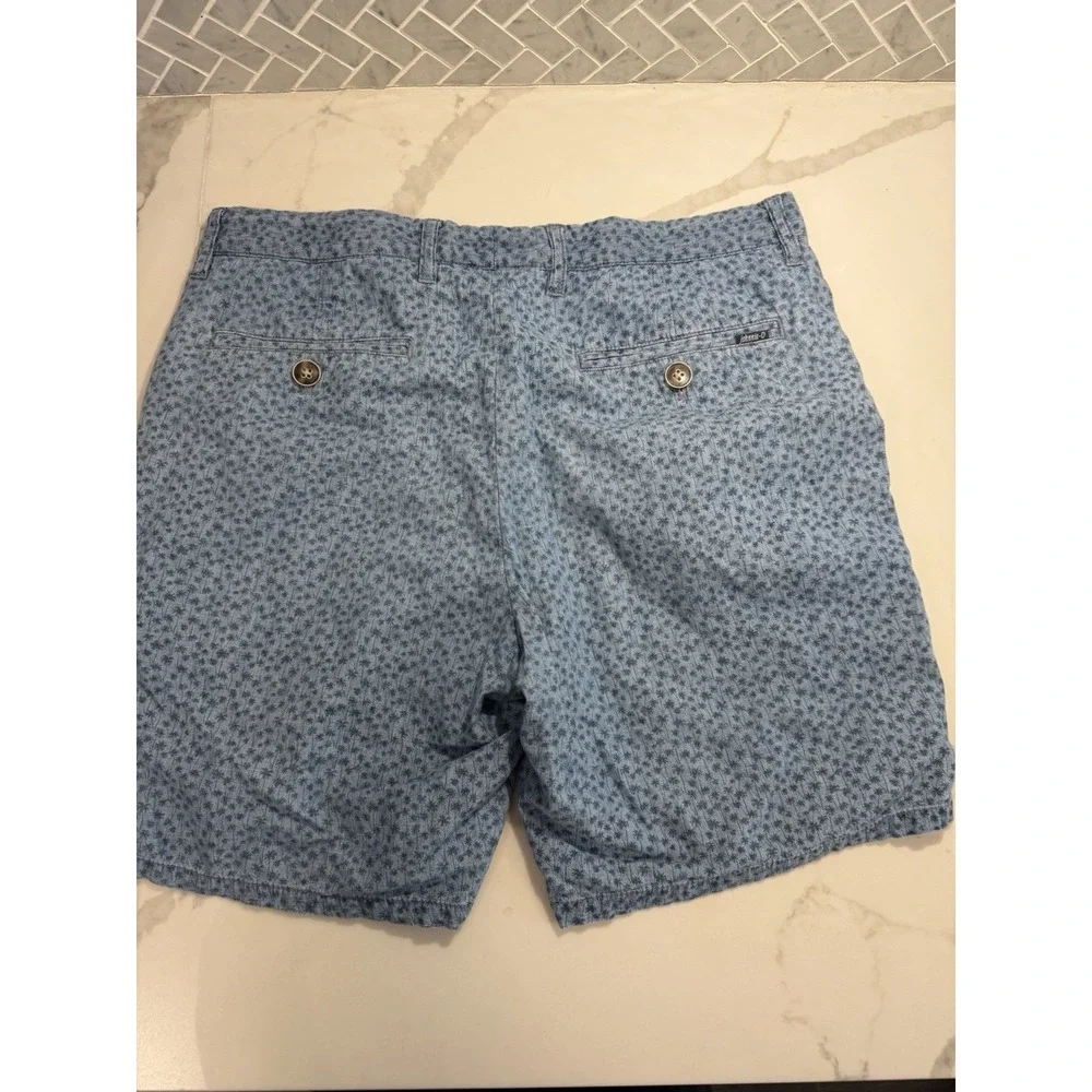 Johnnie O Val Chambray Shorts Mens Sz 32 Blue Palm Preppy Finance Frat Beach